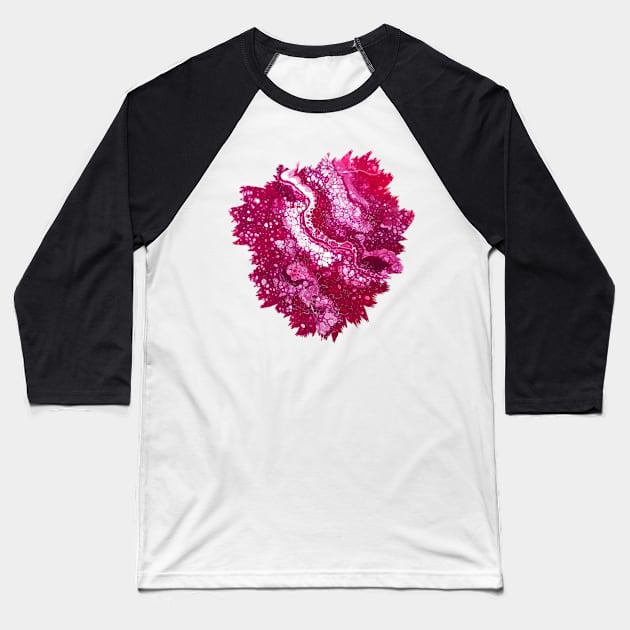 Dark Pink Cells Acrylic Pour Painting Baseball T-Shirt by Designs_by_KC